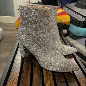 Betsey Johnson Kayla Bootie Silver Rhinestones Size 10